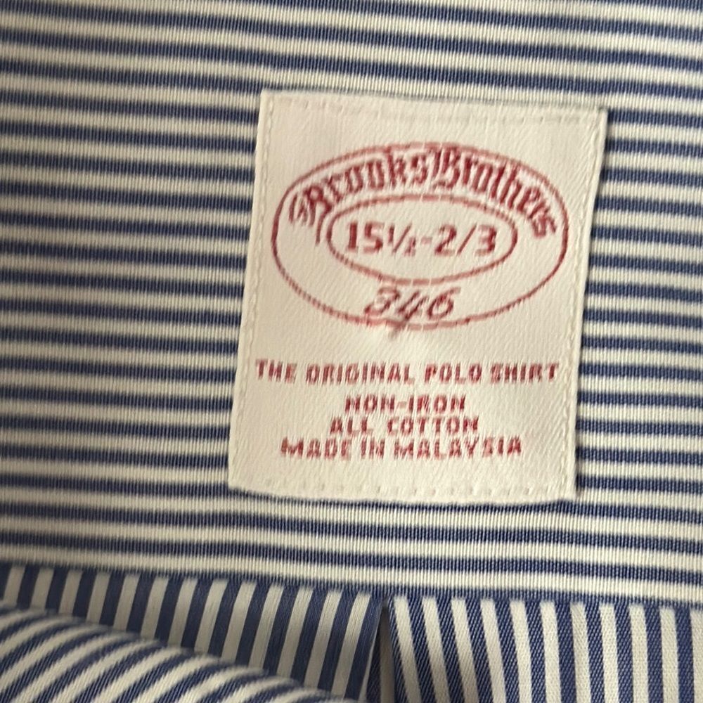Brooks Brothers Blue Striped Button Down Shirt 15.5 2/3‎ 346 Non-Iron Cotton - Picture 4 of 4
